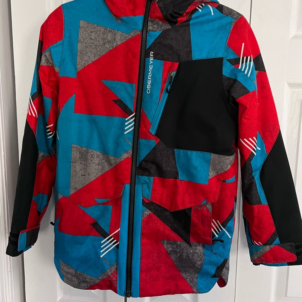 Obermeyer Kids Geometric Puffer Jacket - Red, Blue, and Black